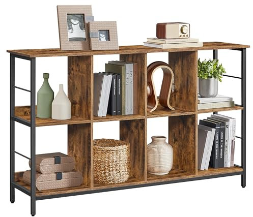 VASAGLE Bookcase, Bookshelf, Ladder Shelf 2-Tier, Display Storage Rack Shelf, for Office, Living Room, Bedroom, 33 x 132.6 x 80 cm, Industrial, Rustic Brown and Ink Black LLS128K01