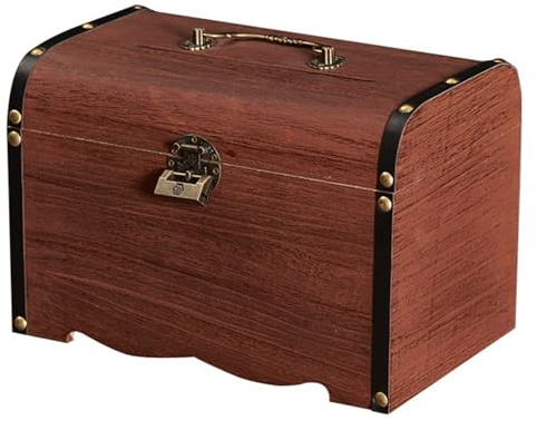 Lxoraziy Holz Spardose mit Schloss – Vintage Schatztruhe aus Massivholz mit Griff – Retro Geldbox zur Aufbewahrung von Münzen, Geschenken und Dekoration
