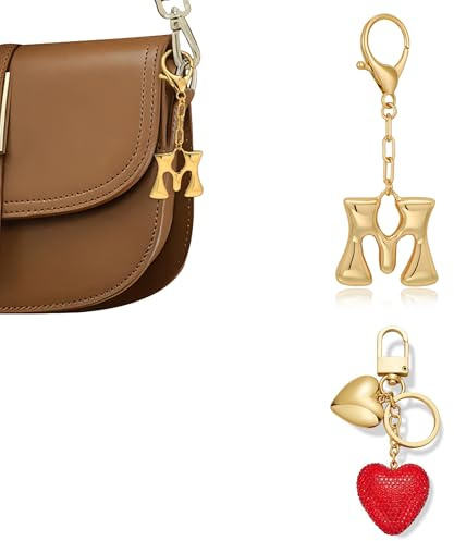 HolidayQbee Bag Charm Schlüsselanhänger Taschenanhänger mit Gold Buchstabe und Rotes Herz, Elegantes Taschen Charm, Accessoire für Tasche oder Schlüssel Geschenkidee für Damen
