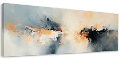 Feeby Stampa su Tela - Quadri Moderni Soggiorno - Quadro Camera Da Letto - Composizione astratta Beige Oro Grigio - 150x50 cm - Decorazioni Parete