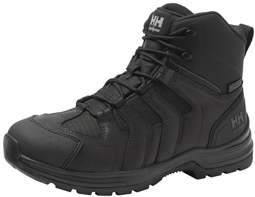 Helly Hansen Oslo Hiker Mid Work Boots for Men, 990 Black, 9 | Electrical Hazard Protection for Electricians, Aluminum Toe, Slip-Resistant for Fall Construction, Moisture-Control Footbed