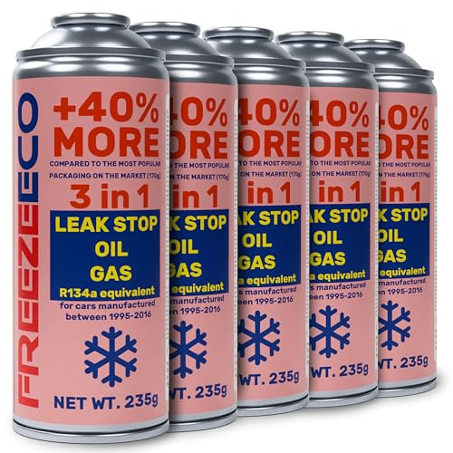 FREEZECO 3in1-5 Dosen R134a Ersatzkältemittel für die Befüllung von Klimaanlagen für PKW 1995-2016, 235g