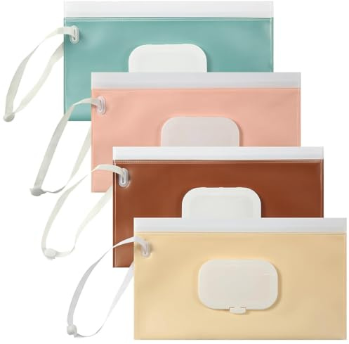 KIRZAX 4 pezzi Borsa per salviette umidificate per bambini,borsa riutilizzabile contenitore,scatola per salviette umidificate in viaggio, sacchetti dispenser di salviette umidificate,per viaggi, casa