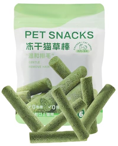 Katzengras Sticks - Essbarer Snack für Kätzchen als Kauspielzeug | Mit Hochprotein Gefriergetrocknetem Huhn Für Katzen Haarballenentfernung