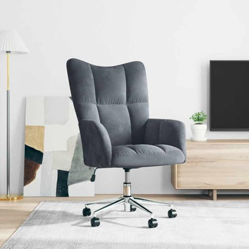 Tonture Relaxsessel Dunkelgrau Samt, Höhenverstellbarer Drehstuhl mit Rollen, Weicher Schaumstoffpolsterung, Robustem Stahlgestell, Ideal für Wohnzimmer, Schlafzimmer, Büro