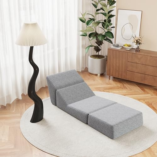 HAUSPROFI Faltbares Sofa, Kleine Couch Schlafsofa für Erwachsene, Klappbare Sofa Bed, Chaiselongue, Umwandelbarer Schaumstoff-Bodensofa, Mini Lounge Sofa (Grau, 182.5x51.5x22.2cm)