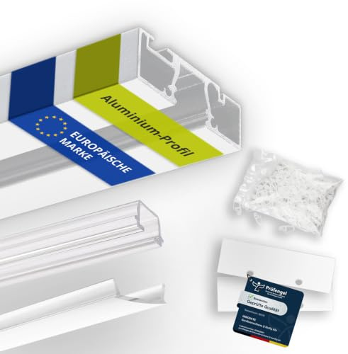 INNOVATE Gardinenschiene 1 läufig Alu Weiß 2m I Vorhangschiene 1 läufig | Gardinenstange Aluminium LED Streifen Gardinen 2000x45x14 mm I Vorhangstange Schiebegardinen Vorhänge Schiebevorhang Decke