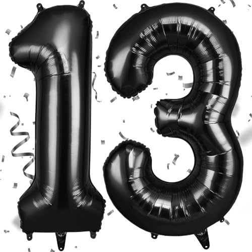 AOOSU Zahlen Luftballon 13. Geburtstag Schwarz, 40 Zoll Folienballon Zahl 13, 101cm Riesenzahl Ballon Geburtstagsdeko für Mädchen Junge Geburtstag Party Dekoration Jahrestag Dekorationen