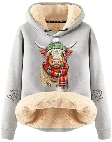 Generisch Damen Winter Dicke Woll Warme Einfarbige Farbe Lammwolle Kapuzen Sweatshirt Jacke (Light Gray, XXXXXL)