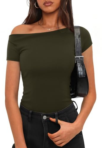 Totatuit camiseta de mujer de algodón manga corta hombros descubiertos top