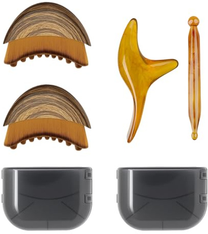 Lymphdrainage Bürste Gesicht, Lymphbürsten Gesicht Set mit Alpenfaser Gesichtsbürste, 4-teiliges Beauty-Set für Gesichtspflege und Hautstraffung, Ergonomisches Design für einfache Anwendung, Inklusive