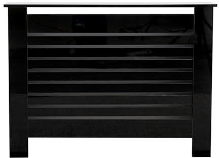 Modern Black High Gloss Radiator Cover – 4 Sizes (S/M/L/XL) – Ventilated Heater Enclosure Cabinet for Living Room/Bedroom – Conceals Pipes & Enhances Décor (Medium)