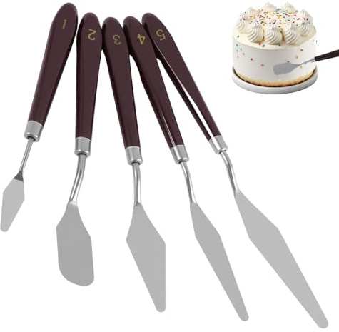 Juego de 5 espátulas de pastelería de acero inoxidable, espátulas acodadas, para decoración de pasteles, lisos y espátulas para glaseado, mezcla y textura, herramientas profesionales de pastelería