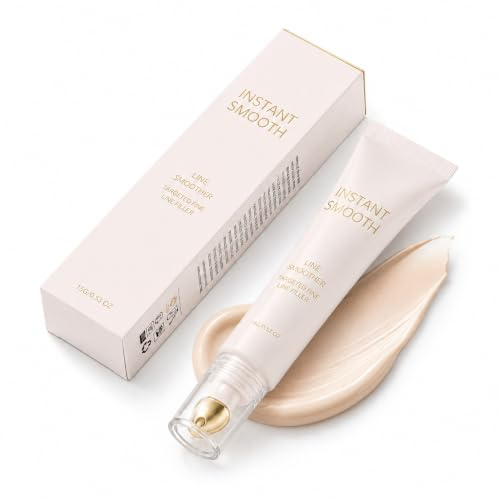 Line Smoother Fine Line Filler, Blurring Face Primer Makeup Base for Mature Skin, Targeted Wrinkle Filler and Pore Primer with Cooling Roller Tip, Matte Finish All-Day Wear, 15g