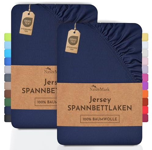 NatureMark 2er Pack Jersey Spannbettlaken, Spannbetttuch 100% Baumwolle in vielen Größen und Farben MARKENQUALITÄT ÖKOTEX Standard 100 | 90 x 200 cm - 100 x 200 cm - Navy blau