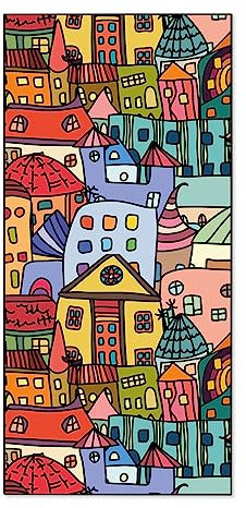 banjado® Magnettafel 37 x 78cm / Magnetwand aus Metall/Magnetpinnwand als Memoboard/Pinnwand Magnettafel Küche, Büro, Kinderzimmer inkl. 4 Magnete & Montageset - Motiv Funky Town