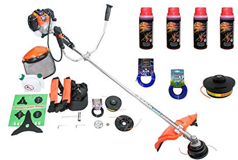 BENZIN RASENTRIMMER DEMON 5,2 PS Set mit 4 x Flaschen Öl 2 x Fadenkopf 2 x Faden - Motorsense Benzin Gartenwerkzeug Rasenmäher Freischneider Trimmer Rasentrimmer