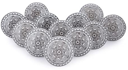 Ajuny Juego de 12 Pomos de Cerámica Blanco y Gris – Tiradores Decorativos Vintage para Armarios de Cocina, Muebles de Baño, Alacenas, Cajones y Cómodas – Instalación Fácil