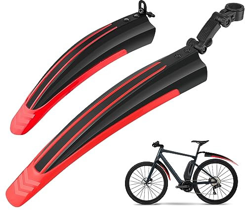 Ledeak Guardabarros Bicicleta, 2-Piezas Universal Ajustable Trasero Delantero Montaña Carretera Bicicletas Defensa Bici contra Salpicaduras Mud Guard Funda de Protección Accesorios (Rojo)