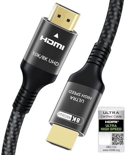 Adauxter Cavo HDMI 2.1 10K 8K 0.5M, Certificato 48Gbps Ultra Alta Velocità Cavo HDMI con Ethernet 4K 240Hz 165Hz 120Hz 8K60Hz eARC HDCP2.3 HDR10+ PC Portatile TV Monitor Proiettore PS5 X-Box