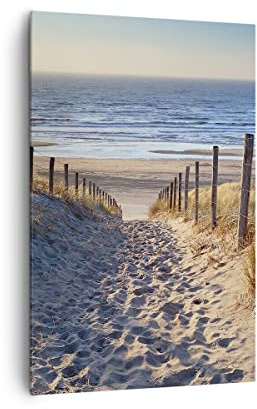 ARTTOR Bilder auf Leinwand 80x120 cm Wandbild Landschaften Maritim - 3612 | Meer Strand Düne Vertikal Groß XXL Wanddekoration Wohnzimmer Schlafzimmer Wandkunst Wanddeko Wand Kunstdruck Küche ARTTOR