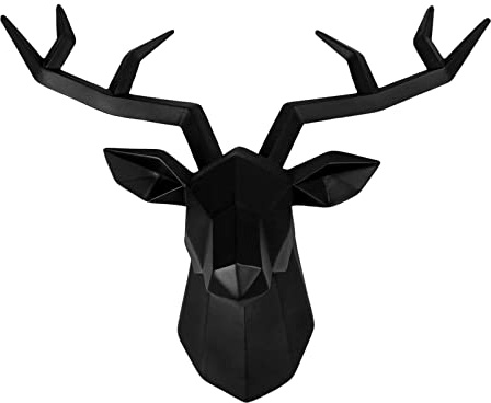 MagiDeal Resin Deer Head Sculpture Animal Statue Figurines Wall Mount Background Wall Crafts Creative Art Antlers Statuette for Gift Decoration, Black