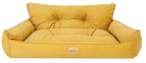 Bjird Hundebett - Hundekorb für kleine mittelgroße & große Hunde - Hundekissen - Hundesofa - EInfach zu reinigen - Joker Gesteppt - Größe: S: 64 x 49 cm - Gelb Fancy