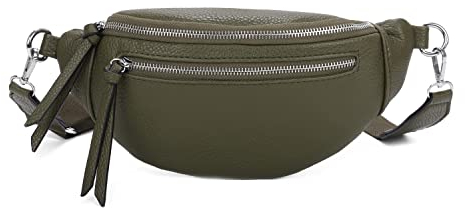 OBC Damen Tasche Gürteltasche Crossbody Leder Optik Hüfttasche Bauchtasche Umhängetasche Cross-Over Bodybag Schultertasche Handytasche Geldtasche Schminktasche Kosmetiktasche Olivgrün
