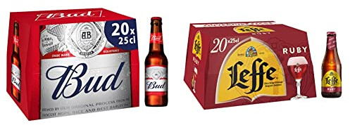 Bière Bud 5% Pack 20 Bouteilles 25cl & Bière Fruitée Leffe Ruby 5% Pack 20 Bouteilles 25cl