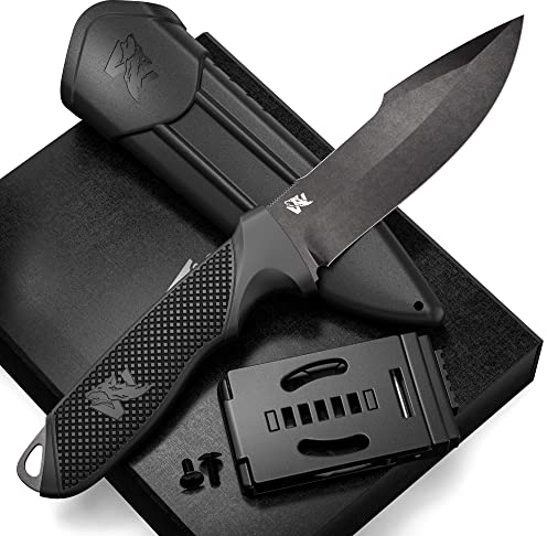 ODENWOLF W2 Outdoor Messer feststehende Klinge - Inkl. Scheide - Ideales Jagdmesser aus einem Stück D2 Stahl gefertigt - Premium Survival Messer - Perfektes Bushcraft Messer Outdoor