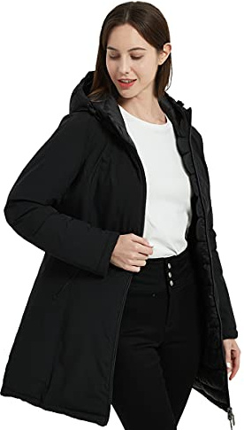 Giolshon Donna Puffer Giacca Reversibile Vestiti Invernali Caldo Trapuntato Leggero Lungo Cappotto a Bolle Imbottito con Cappuccio 207 Nero M