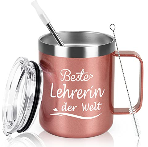 Livole avskedsgåva lärare, lärare gåva, gåvor till lärare, lärare kopp – bästa lärare i världen – 350 ml termosmugg i rostfritt stål med handtag, 350 ml dubbelväggig campingmugg