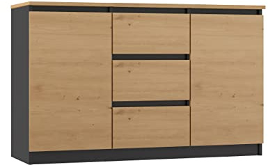 CDF modern byrå 2D3S (2 dörrar, 3 lådor) | färg: antracit Artisan-ek BA | arkivskåp, för små föremål | Perfekt för vardagsrum, sovrum, barnrum, ungdomsrum och kontor