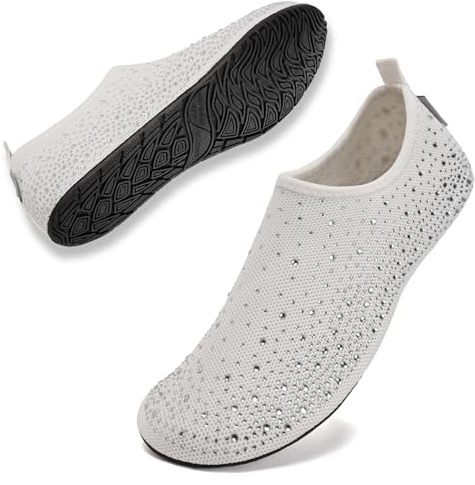 WateLves Womens Barefoot Water Shoes Travel House Slippers for Indoor and Outdoor Aqua Socks for Beach Swim Surf Yoga Dancing Camping Must Haves (Diamond/White, 40/41)