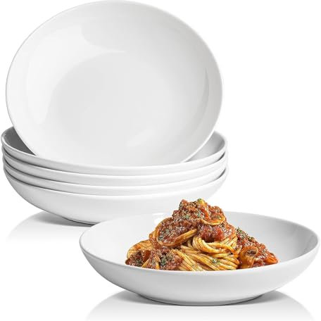Glim&Glam Pasta Bowls Salad Serving Plates White Porcelain Bowl Set 9 Catering Restaurant (6), JPEPB23