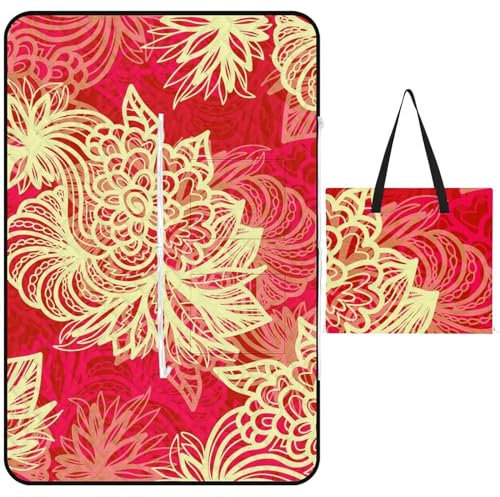 ducanll Picknickdecke mit indischem Paisleymuster, 150 x 100 cm, Boho-Blume, Stranddecke, wasserdicht, sanddicht, Picknickmatte, 4 Personen, Familiengröße, Outdoor-Teppich, Strandzubehör