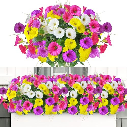 ROLLWAY Kunstblumen wie Echt, 4 Bündel Künstliche Blumen Balkon Kunstblumen & -Pflanzen Outdoor Wetterfest UV-beständig Petunien Balkonpflanzen Künstlich Plastikblumen Seidenblumen für Draußen Garten