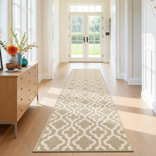 SHACOS Teppich Läufer 60x240 cm Läufer Flur rutschfest Teppichläufer Waschbar Flurläufer Lang Flur Läufer Teppich für Küche, Eingang, Esszimmer, Beige