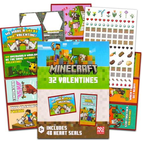 Minecraft Valentinstagskarten, 32-teiliges Set mit Aufklebern für Jungen und Mädchen, Klassenzimmer-Austausch