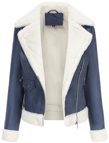 DLLDLGG Veste En Similicuir pour Femme, Blouson Aviateur Court, Manteau D'hiver En Cuir Aviateur En Peau De Mouton Avec col En Fausse Fourrure