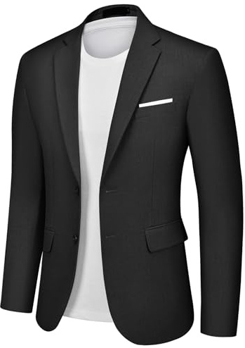 Autsel Mens Blazer Slim Fit Formal Business Suit Jacket Two Buttons Black