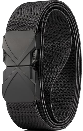GEIT Stretch Nylon Belt with Quick Release Metal Buckle, 1 3/8 Golf Hiking Tactical Invisible Elastic Web Belt