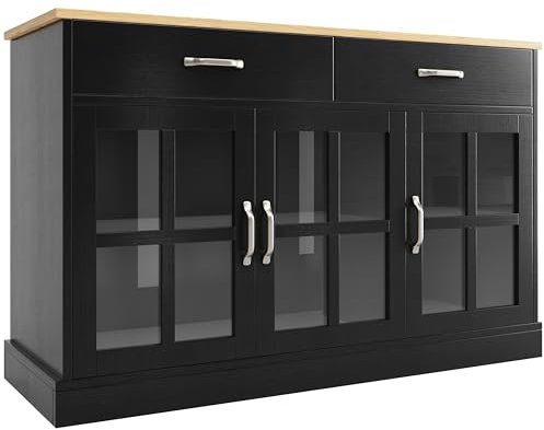 Generiskt köksskåp, universalskåp, med 1 justerbara hyllor 2 lådor, köksunderskåp, vintage väggskåp, vitrinskåp, tippskydd, 120 × 40 × 84 cm (svart)