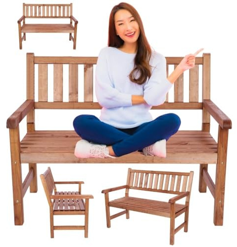 MODO24 Gartenbank aus Holz, Parkbank, Gartenmöbel, Sitzbank, Bank Friesenbank, Holzbank, 2-Sitzer, In- & Outdoor, FSC-Holz, Abmessungen 90x117x70 cm, Farbe: Braun