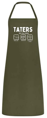 Be Buz Divertido delantal de cocina para patatas, hervir 'em mash' em stick em in a guiso, delantal multicolor para mujeres, hombres, camareros, verde oliva oscuro, Taille unique