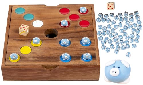 Engelhart 350441 - Juego caída cerditos cerámica - Juego Familiar Madera ecológica - 60 cerditos cerámica - Dados incluidos - Caja Madera - Juego niños 6+