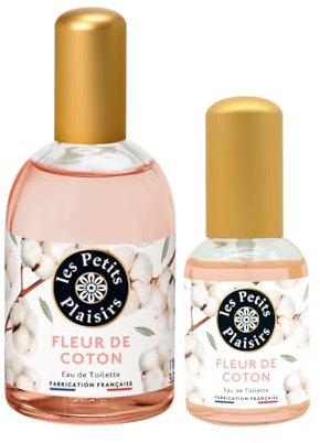 Lote Eau de Toilette Flor de Algodón, 110ml y 30ml, perfume mujer empolvado y envolvente, cofre regalo, Fabricado en Francia