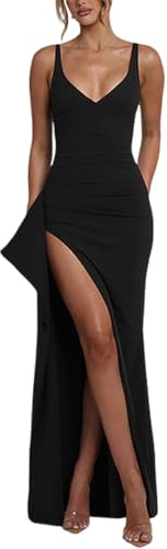 XIWCAFC Women's Maxi Formal Evening Dress Elegant Sleeveless Long Dresses Square Neck Bodycon Sexy High Slit Gowns Dresses Solid Color Prom Dress (UK, Alpha, L, Regular, Regular, Black)