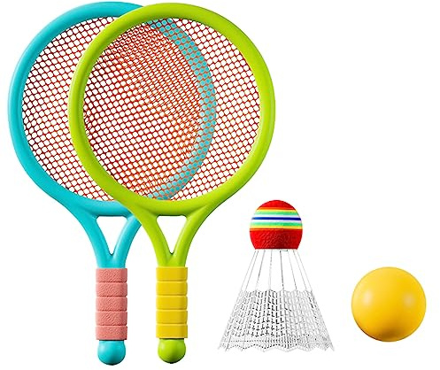 UNTERING 1 par de raquetas de bádminton para niños, incluye 2 raquetas, 1 bádminton para suministros de bádminton, raquetas de tenis para niños, juego de raquetas de bádminton para niños