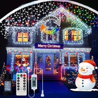 RJEDL 25+5M 800 LED Rinnovabili Luci di Natale da Esterno 3 in 1 Luci Natalizie da Esterno Cascata con 8 Modalità,Timer,Funzione Memoria Tenda Luminosa Esterno per Decorazioni Natalizie da Balcone